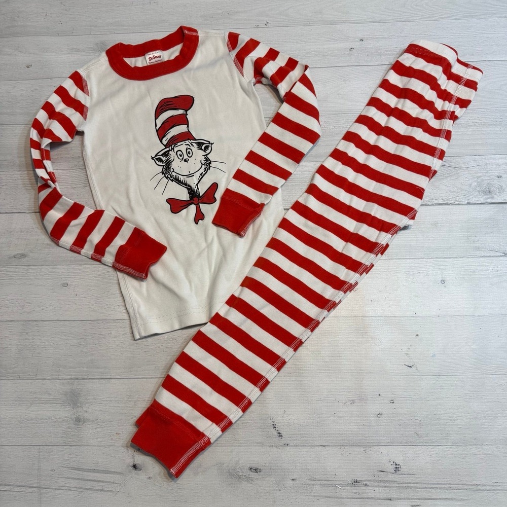 Hanna Andersson kids Dr. Seuss Cat In The Hat Long John Pajamas 120 6/7